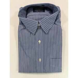 Kenneth Gordon Dress Shirt 16.5 34 Blue Stripe Made in USA Cohn Turner